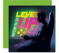 Funny Birthday Card - Level Up Your Birthday - Bold Gaming Design with Vibrant Colours - Perfect for Gamers Who Never Grow Old - 145mm Square, Envelope Included