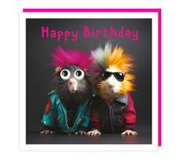 Funny Birthday Card - Male/Female Card for Him/Her - Punk Guinea Pigs - Embellished Googly Eye Design - Made in the UK - Eco-Friendly