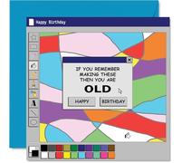 Funny Birthday Card - Nostalgic Laughs for the Tech-savvy - Retro Computer Interface Design with Playful Shapes - A Witty Nod to Feeling Your Age - 145mm Square, Envelope Included