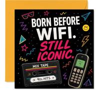 Funny Birthday Card - Nostalgic Laughs for the Tech Survivors - Bold 90S Cassette and Mobile Phone Throwback - Retro Fun for Milestone Birthdays - 145mm Square, Envelope Included