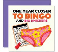 Funny Birthday Card - One Year Closer - Colourful Bingo Card and Giant Knickers Illustration - Perfect for Embracing Another Year with a Laugh - 145mm Square, Envelope Included
