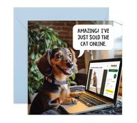 Funny Birthday Card Online Seller Cat - 'Dogs Just Sold The Cat Online' - Gifts for Her, Him, Fur Mum or Dad, Friends, Pet Owners - Cats VS Dogs- Comes with Fun Stickers