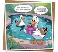 Funny Birthday Card - Peeking Duck Pun Cartoon, 145 x 145 mm Square with Kraft Envelope, Humorous Duck Design for Him Her Friends Adults