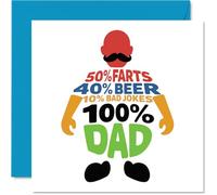 Funny Birthday Card - Playful Dad Stats for a Proper Laugh - Bold Multi-coloured Design with Cheeky Percentages, Father's Day - 145mm Square, Envelope Included