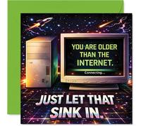 Funny Birthday Card - Proper Nostalgia Hit - Retro Computer and Cosmic Backdrop - for Anyone Who Remembers Dial-up Days - 145mm Square, Envelope Included