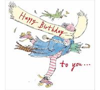Funny Birthday Card Quentin Blake Roller Skates - Illustrated Greeting Card