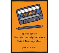 Funny Birthday Card Retro Cassette Tape and Pencil - Fun Neon Greeting Card