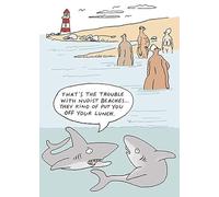 Funny Birthday Card Sharks at the Nudist Beach - Hilarious Cartoon Greeting Card