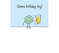 Funny Birthday Card - Smiley Face with Beer Cheers - Cute Card For Him