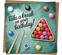 Funny Birthday Card - Snooker/Pool Billiards 'Take a Break on Your Birthday' Design, 145mm x 145mm, Kraft Envelope Included - For Him Her Dad Mum Friend