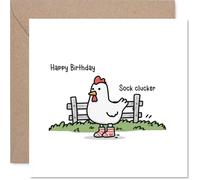 Funny Birthday Card - Socks and Feathers Collide - Chicken in Stripy Socks Brings Birthday Laughs - Perfect for Anyone Who Loves a Pun - 145mm Square, Envelope Included