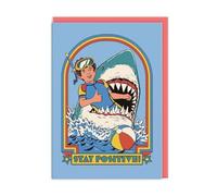 Funny Birthday Card Stay Positive Shark - Comic Style Retro Greeting Card