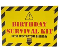 Funny Birthday Card Survival Kit birthday card including REMEMBER THE BEST OF YOUR YEARS cue and WARNING BIRTHDAY IN PROGRESS sign
