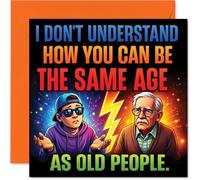 Funny Birthday Card - That Classic Ageing Confusion - Colourful Cartoon of Young and Old Clashing over Age - Guaranteed to Get a Proper Laugh - 145mm Square, Envelope Included
