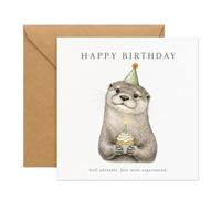 Funny Birthday Card with Envelope, Cute Otter Holding a Cupcake and Still Adorable Just More Experienced Message, Light-Hearted Animal Greeting for Friend, Mum, Dad, Partner or Colleague