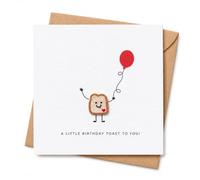 Funny Birthday Card with Envelope, Cute Toast Character and Red Balloon Design, A Little Birthday Toast to You Message for Friend, Brother, Sister, Colleague, Partner or Toast Lover