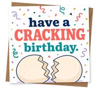 Funny Birthday Card with the Message 'Have a Cracking Birthday' and Broken Egg Design, Humorous Celebration for Friends or Family