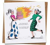 Funny Birthday Card - You Know You’re Getting Old, Your Birthday Cake Is a Fire Hazard - 145mm x 145mm Square - For Women Men Friend Mum Dad - Blank Inside - Kraft Envelope Included