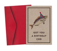 Funny Birthday Cards, Birthday Card with Envelope, Cod Pattern Greeting Cards, Birthday Gifts for Women Men, Beautiful birthday Greeting Card for Women Men Friend Family, with Envelope Red, 8x5.3in