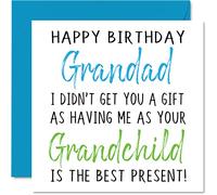Funny Birthday Cards for Grandad - Happy Birthday Grandad No Gift - Card from Grandson Granddaughter, Rude Banter Gifts, 145mm Joke Humour Greeting Cards for Him Grandpa