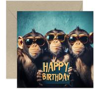 Funny Birthday Cards for Men - 3 Monkeys Wearing Sunglasses - Premium Square Card - For Men Dad Brother Husband Son Grandad Uncle Colleague - Blank Inside