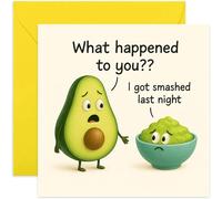 Funny Birthday Cards for Men and Women, Avocado Smashed Guacamole Joke, Drinking Heavy Night, For Bestie BFF Colleague Bro Sis Son Daughter - Square, Blank Inside with Premium Envelope