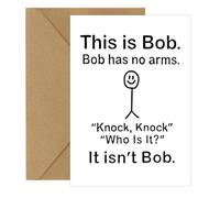 Funny Birthday Cards for Men, This is Bob Illustration, No Arms Knock Knock, Humorous Birthday Greeting Card with Envelope for Men Women Friends Family
