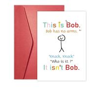 Funny Birthday Cards for Men, This is Bob Illustration, No Arms Knock Knock, Humorous Birthday Greeting Card with Envelope for Men Women Friends Family (colorful)