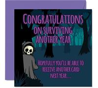 Funny Birthday Cards for Men Women - Survive Another Year - Banter Happy Birthday Card for Mum Dad Brother Sister Son Daughter Nan Grandad, 145mm Joke Humour Rude Bday Greeting Cards