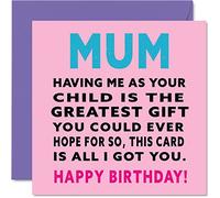 Funny Birthday Cards for Mum - Greatest Gift Mum - Joke Happy Birthday Card from Daughter Son, Mother Gifts, 145mm Greeting Cards Mama Mom Mam Mammy