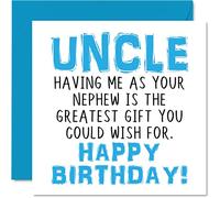 Funny Birthday Cards for Uncle - Having Me As Your Nephew Greatest Gift Wish - Joke Happy Birthday Card for Uncle from Nephew, Banter Gifts, 145mm Mens Greeting Cards
