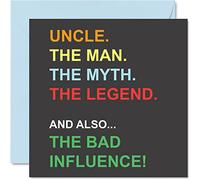 Funny Birthday Cards for Uncle - Man Myth Legend Bad Influence - Joke Happy Birthday Card from Nephew Niece, Banter Gifts, 145mm Father's Greeting Cards Gift for Uncle