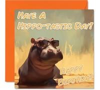 Funny Birthday Cards For Women Men - Cool Hippo Sunglasses - Happy Birthday Card for Mum Dad Brother Sister Uncle Auntie Cousin Grandad Nanny Friend 145mm x 145mm Joke Pun Greeting Cards
