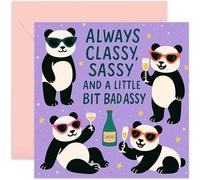Funny Birthday Cards for Women, Classy Sassy and Bad Assy, Cute Panda Design for Her - Bestie, BFF, Daughter - Square, Blank Inside with Premium Envelope