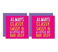 Funny Birthday Cards for Women Her - Always Classy Sassy and Bad Assy - Best Friend Birthday Card Rude,145mmx145mm Greeting Cards, Joke Female Ladies Birthday Card for Cousin Bestfriend Gift,Pack of 2