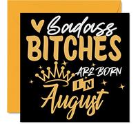 Funny Birthday Cards for Women Her - Badass Bitches Are Born In August - Happy Birthday Cards for Friend Girlfriend Wife Daughter Sister Auntie Mum Granny, 145mm Humour Greeting Gift