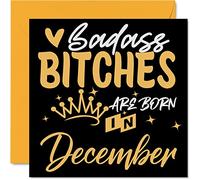 Funny Birthday Cards for Women Her - Badass Bitches Are Born In December - Happy Birthday Cards for Friend Girlfriend Wife Daughter Sister Auntie Mum Granny, 145mm Humour Greeting Gift
