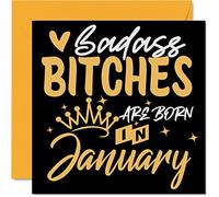 Funny Birthday Cards for Women Her - Badass Bitches Are Born In January - Happy Birthday Cards for Friend Girlfriend Wife Daughter Sister Auntie Mum Granny, 145mm Humour Greeting Gift