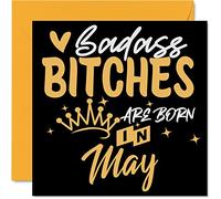 Funny Birthday Cards for Women Her - Badass Bitches Are Born In May - Happy Birthday Cards for Friend Girlfriend Wife Daughter Sister Auntie Mum Granny, 145mm Humour Greeting Gift