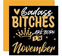 Funny Birthday Cards for Women Her - Badass Bitches Are Born In November - Happy Birthday Cards for Friend Girlfriend Wife Daughter Sister Auntie Mum Granny, 145mm Humour Greeting Gift