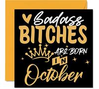 Funny Birthday Cards for Women Her - Badass Bitches Are Born In October - Happy Birthday Cards for Friend Girlfriend Wife Daughter Sister Auntie Mum Granny, 145mm Humour Greeting Gift