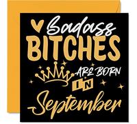 Funny Birthday Cards for Women Her - Badass Bitches Are Born In September - Happy Birthday Cards for Friend Girlfriend Wife Daughter Sister Auntie Mum Granny, 145mm Humour Greeting Gift