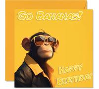 Funny Birthday Cards For Women Men - Cool Monkey Sunglasses - Happy Birthday Card for Mum Dad Brother Sister Uncle Auntie Cousin Grandad Nanny Friend 145mm x 145mm Joke Pun Greeting Cards