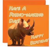 Funny Birthday Cards For Women Men - Cool Rhino Sunglasses - Happy Birthday Card for Mum Dad Brother Sister Uncle Auntie Cousin Grandad Nanny Friend 145mm x 145mm Joke Pun Greeting Cards