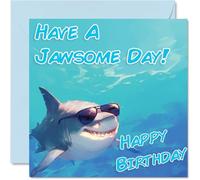 Funny Birthday Cards For Women Men - Cool Shark Sunglasses - Happy Birthday Card for Mum Dad Brother Sister Uncle Auntie Cousin Grandad Nanny Friend 145mm x 145mm Joke Pun Greeting Cards