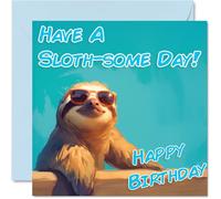 Funny Birthday Cards For Women Men - Cool Sloth Sunglasses - Happy Birthday Card for Mum Dad Brother Sister Uncle Auntie Cousin Grandad Nanny Friend 145mm x 145mm Joke Pun Greeting Cards