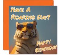 Funny Birthday Cards For Women Men - Cool Tiger Sunglasses - Happy Birthday Card for Mum Dad Brother Sister Uncle Auntie Cousin Grandad Nanny Friend 145mm x 145mm Joke Pun Greeting Cards