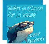 Funny Birthday Cards For Women Men - Cool Whale Sunglasses - Happy Birthday Card for Mum Dad Brother Sister Uncle Auntie Cousin Grandad Nanny Friend 145mm x 145mm Joke Pun Greeting Cards