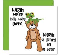 Funny Birthday Cards for Women Men - Lizard On A Bear - Happy Birthday Card for Mum Dad Brother Sister Son Daughter Nan Grandad, 145mm Joke Humour Banter Bday Greeting Cards