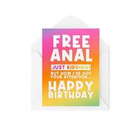 Funny Birthday Cards | Free Anal Just Kidding Card | Couple Cards For Boyfriend Husband Joke Rude Cheeky From Wife Hubby | CBH1122